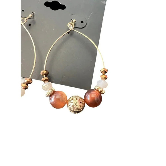 Women's NWT Mix It Earrings Gold Tone Beaded Dangle Drop Hoop Earthtone Boho - Picture 2 of 4